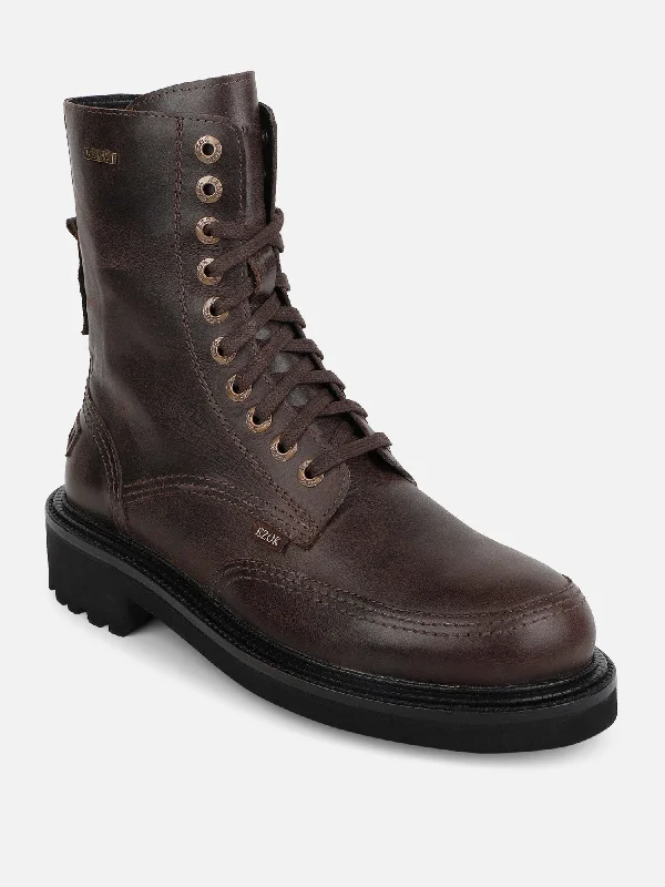 Ezok Brown Lace-ups Leather Boot For Men