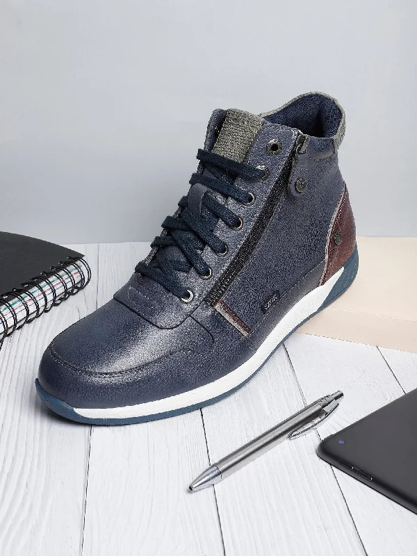 Ezok Blue Lace-ups Leather Sneakers For Men