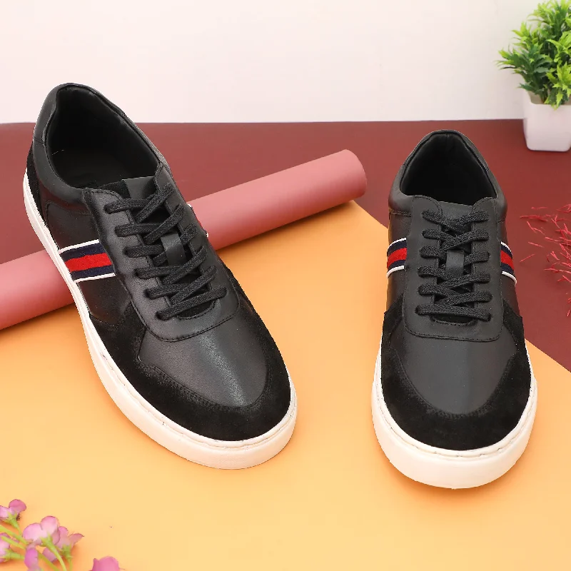 Ezok Black Leather Sneaker For Men