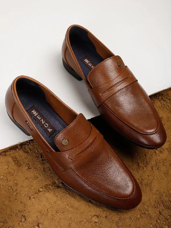 Ezok Men Brown Leather Loafer Mocassins