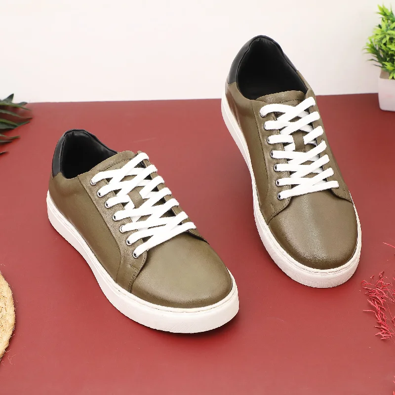 Ezok Olive Leather Sneaker For Men