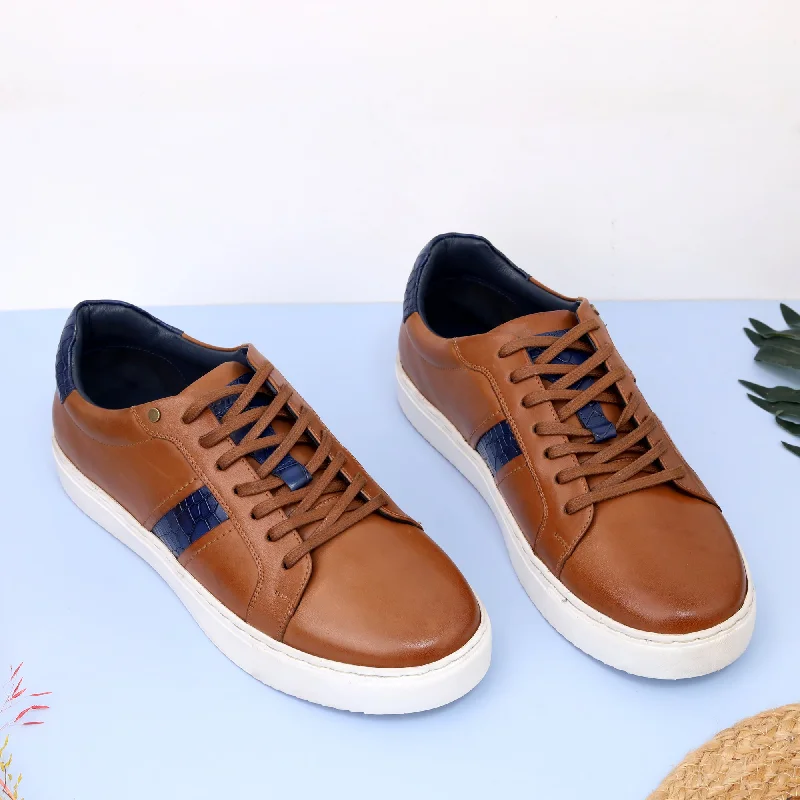 Ezok Tan Leather Sneaker For Men