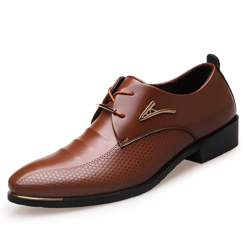 Men Dress Shoes Pointed Toe Lace Up Men's Business Casual Shoes Brown Black Leather Oxfords Shoes