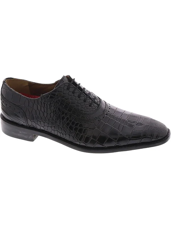 Riccardi Mens Leather Crocodile Print Oxfords